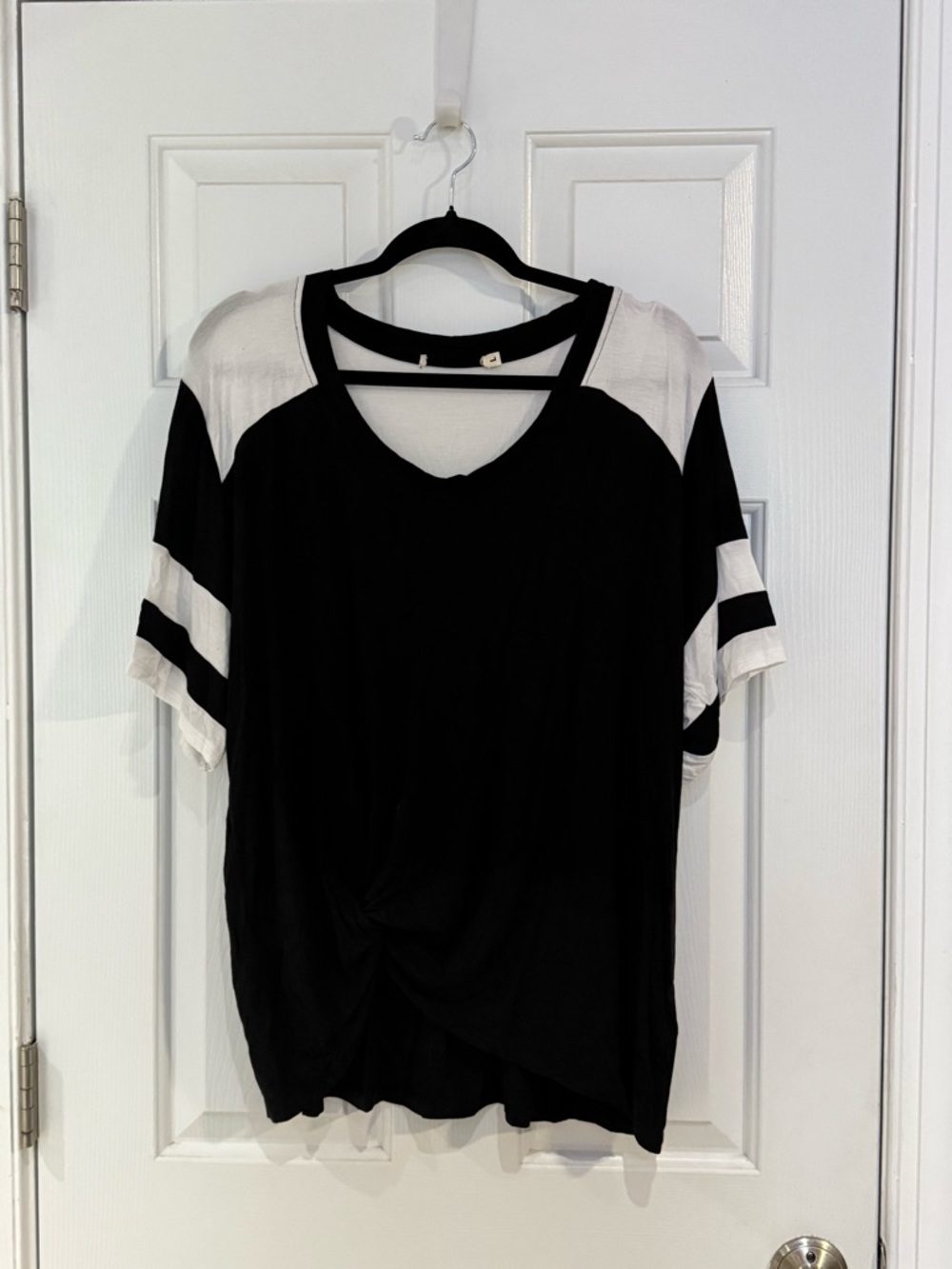Black & White Short Sleeve Twist-Front Top